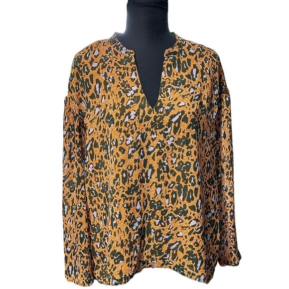 NWT Jessica Simpson Raw Hem V-Neck Animal Print Flutter Sleeve Blouse Size M - Picture 1 of 8